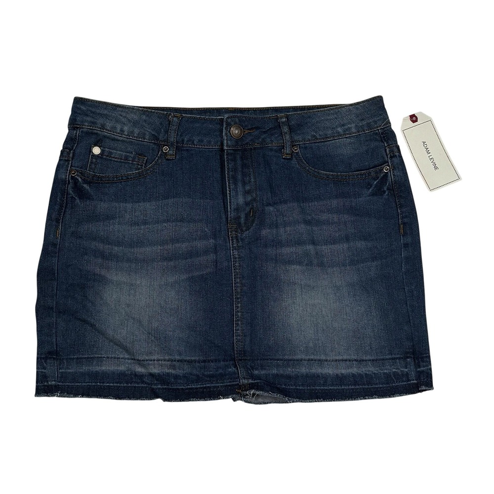 Adam Levine Womens Dark Wash Denim Mini Skirt Raw Hem Size 3/4